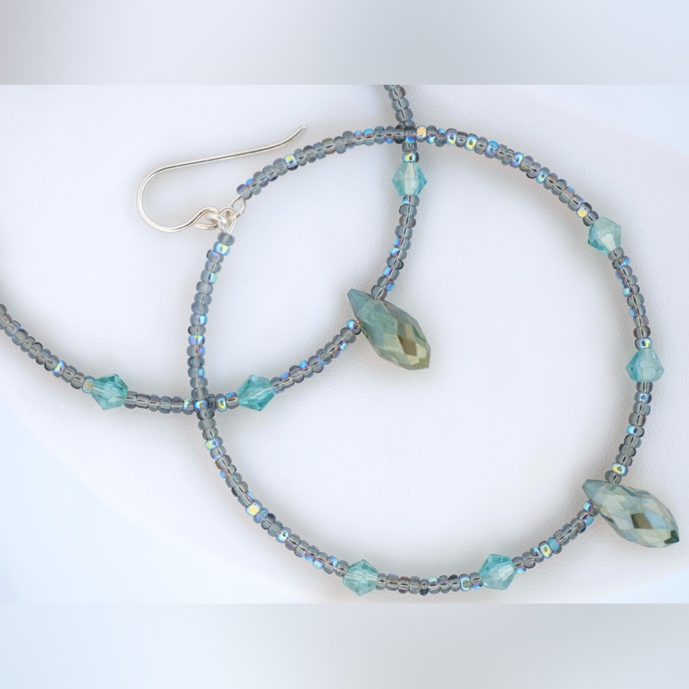 Sage’s Aura | Peacock + Celestial Grey | Handmade Beaded Hoop Earrings NWOT